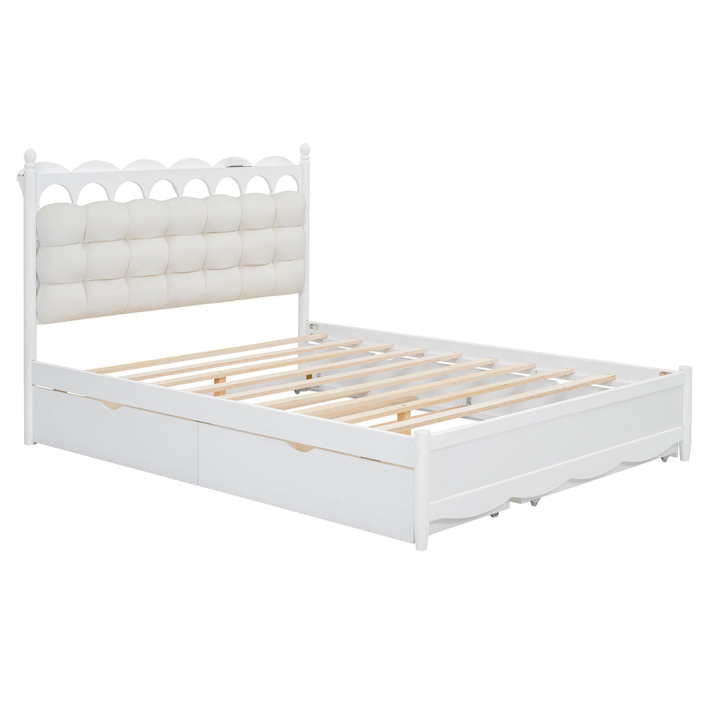 Storage Platform Bed, With 2 Big Drawers, Trundle, One Set Of Sockets & USB Ports