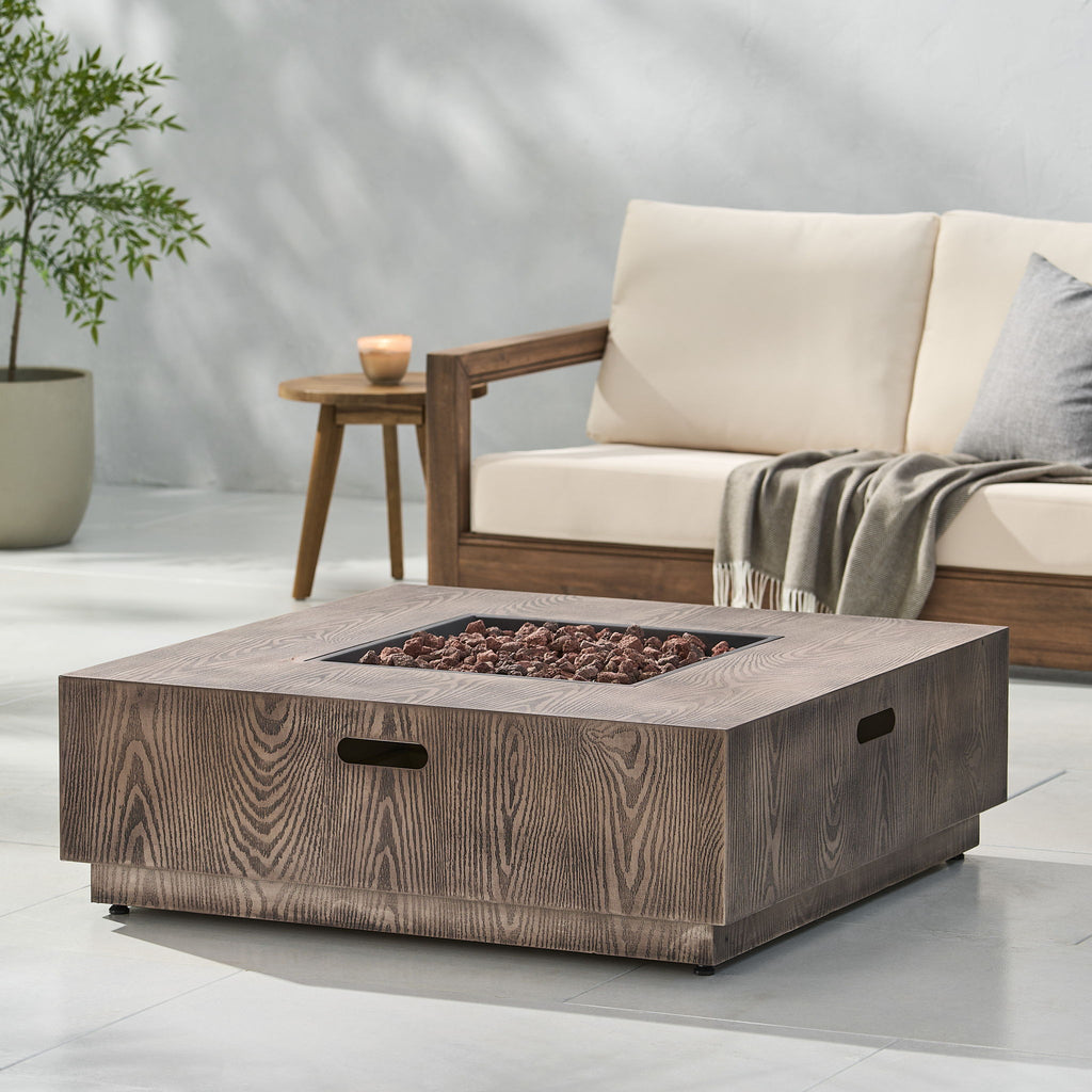 Wellington Square Iron Fire Pit With Wood Pattern Design And 50, 000 Btu Output