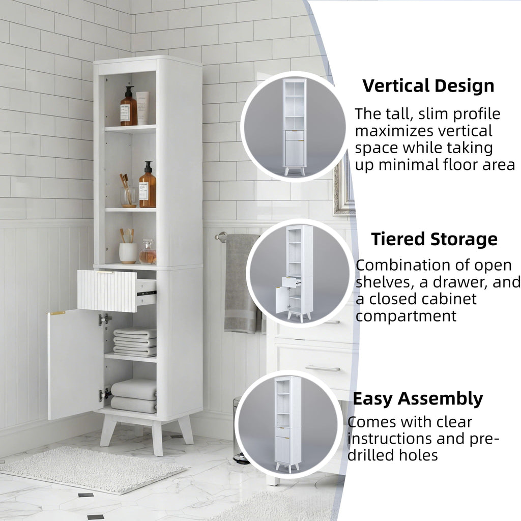 Tall Bathroom Storage Cabinet With Adjustable Shelves And 1 Drawer & Door