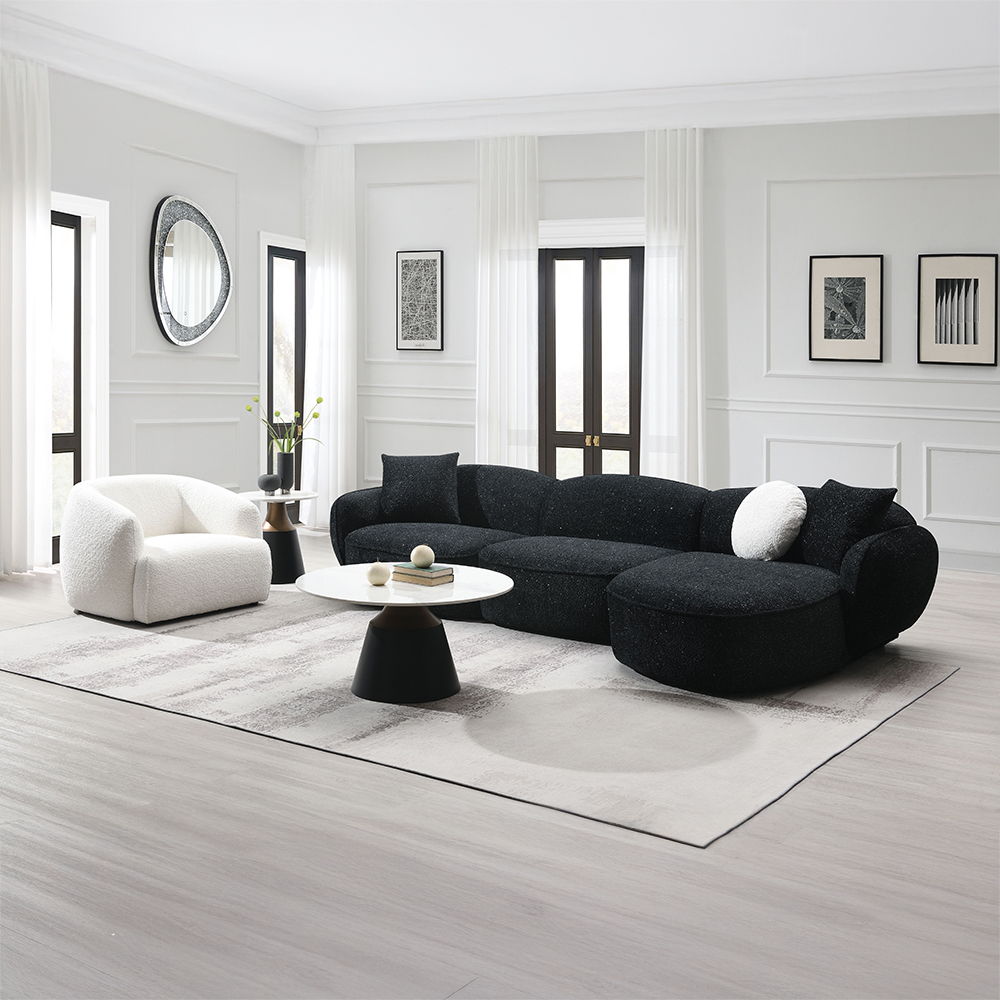 Lucifer - Sectional Sofa With 3 Pillows - Black Shimmer Chenille