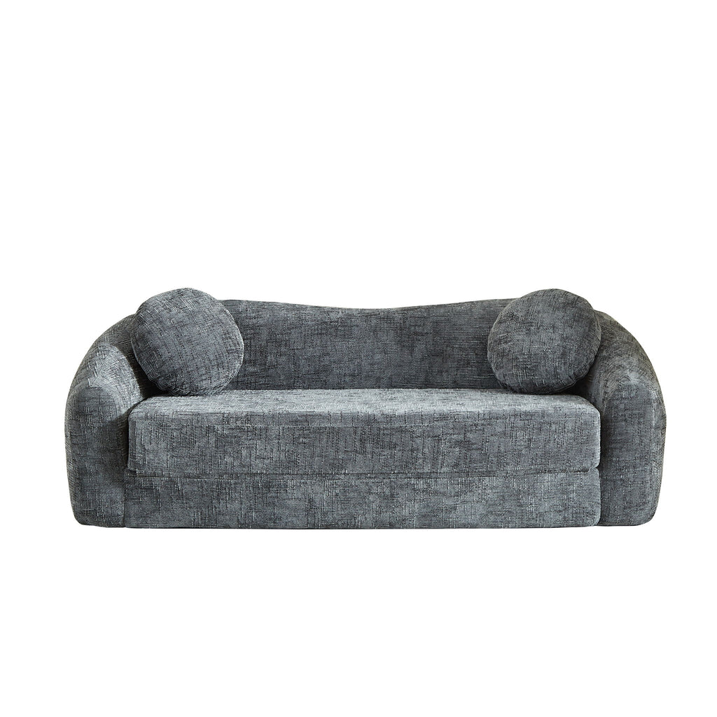 Curved Convertible Sofa, 2 In 1 Frameless Folding Sofa Bed With Pull Out Base And Deep Seat