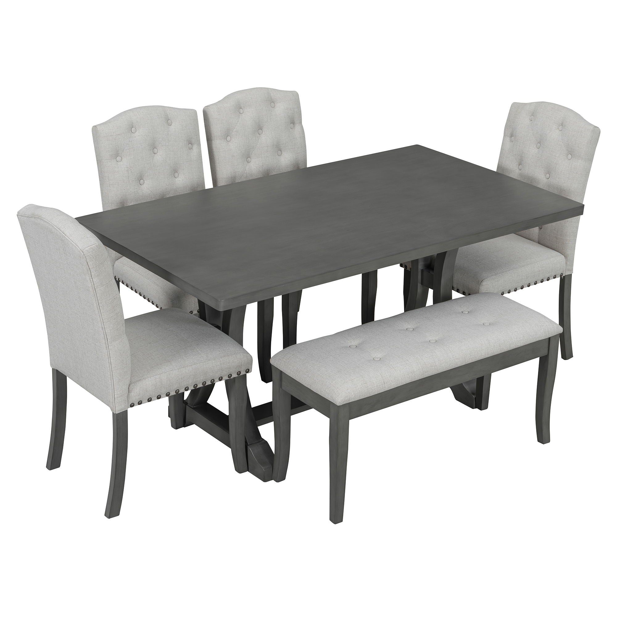 Dining Table Set With 4 Upholstered Chairs And Bench