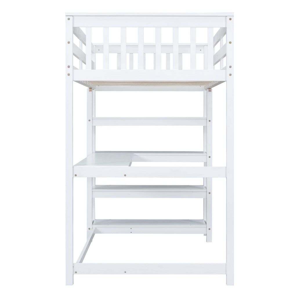 Loft Bed With Storage Shelves And Under Bed Desk