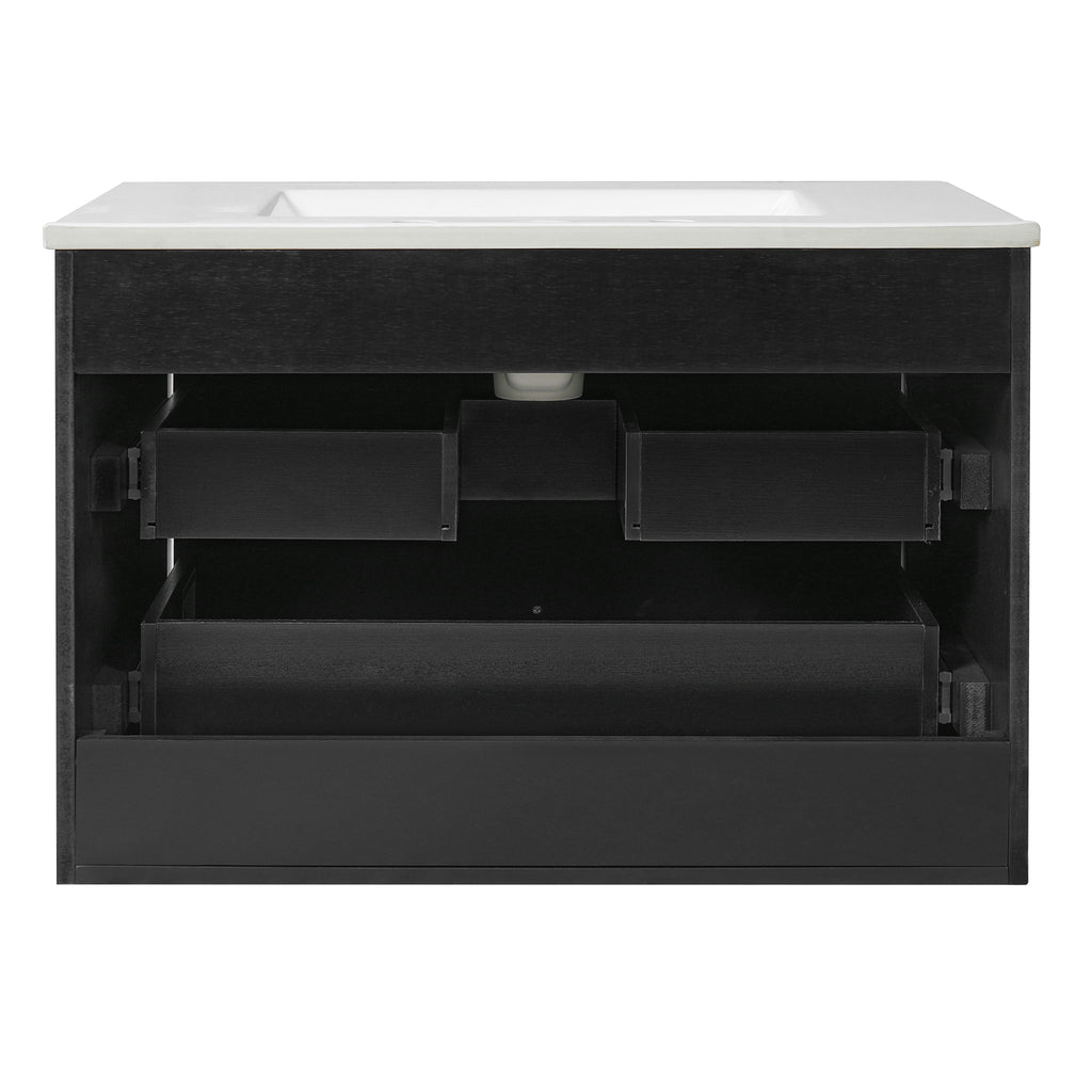 Floating Bathroom Vanity With Oval Knobs & Round Edge, Soft Close Drawer Slides
