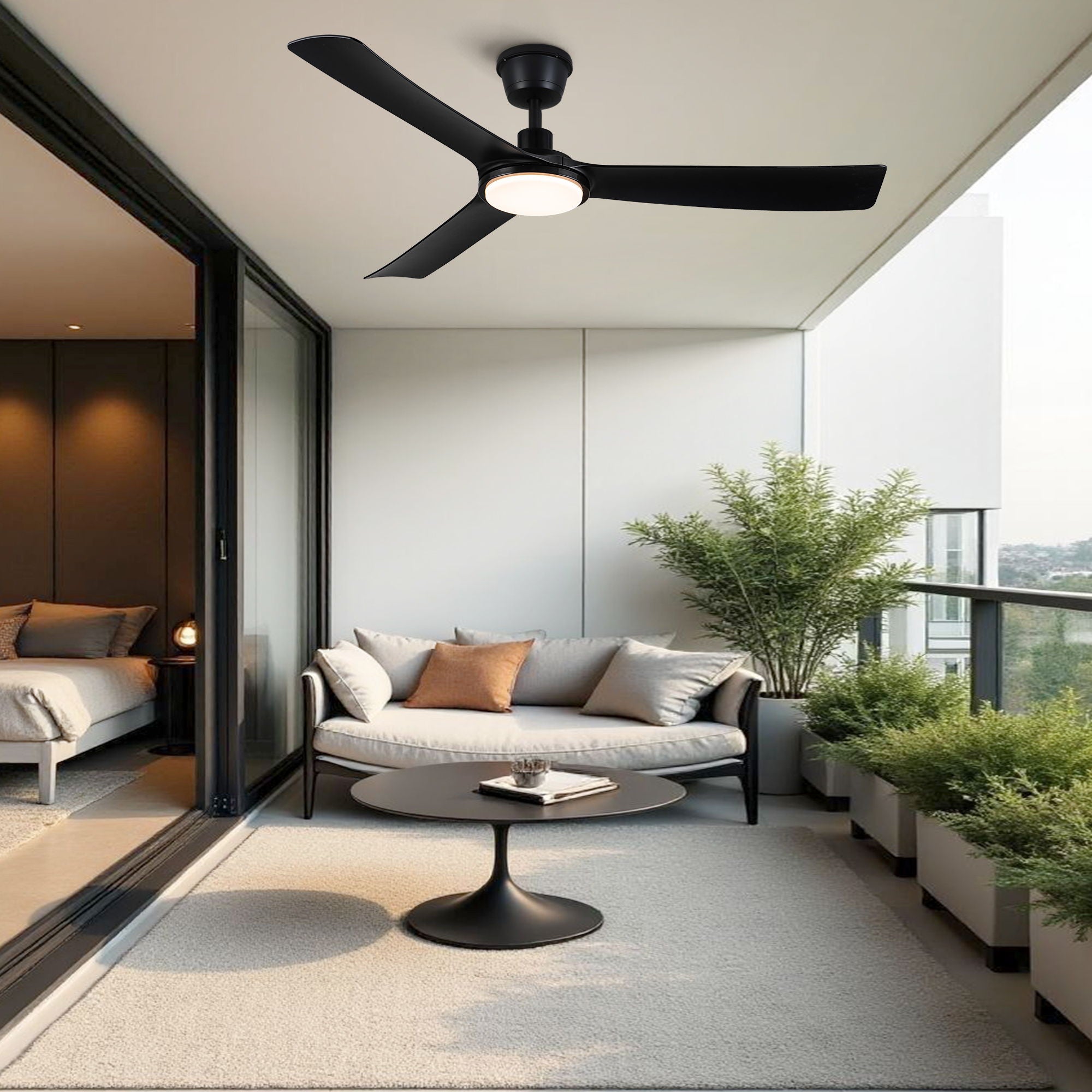 All Weather Outdoor Waterproof Ceiling Fan With Light And Quiet Motor For Patio Porch - Black