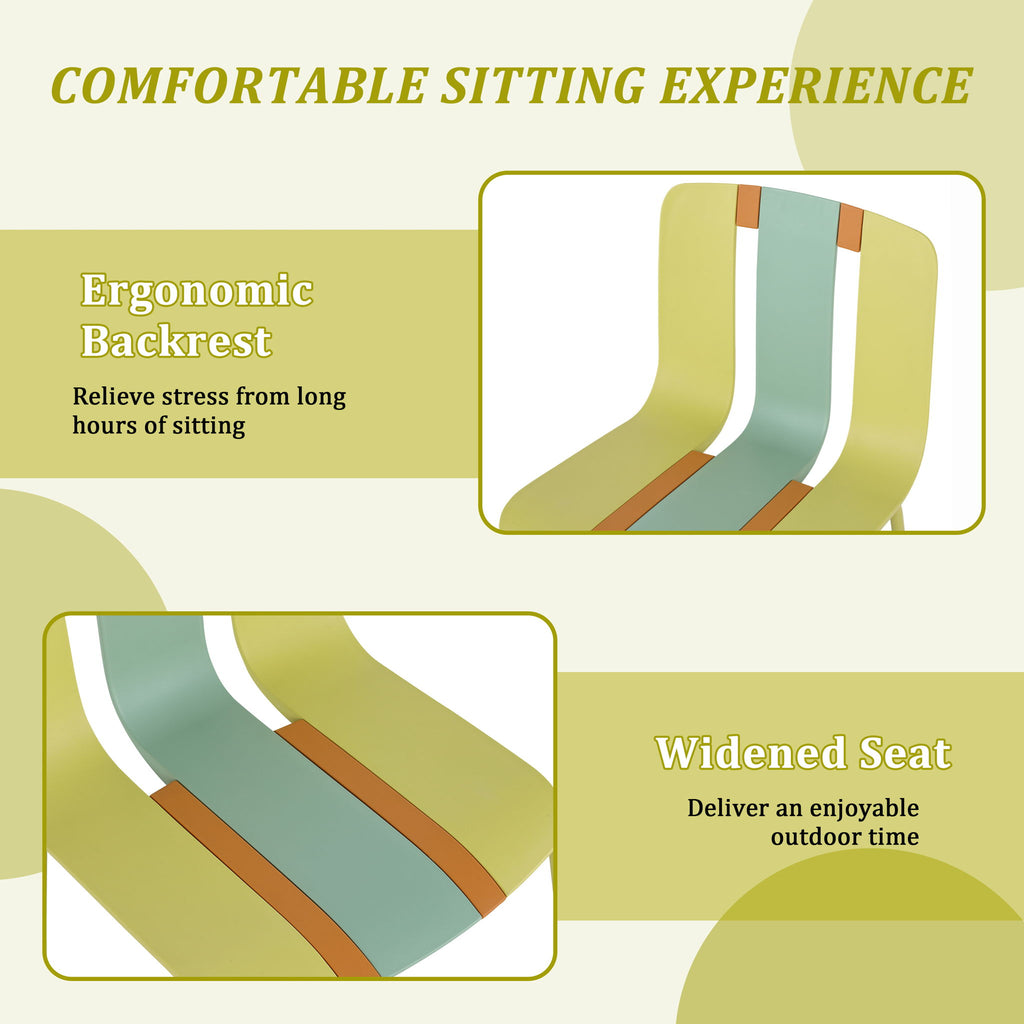 4 Piece Set Of Color Block Designed Single Chairs With Round Table - Grain Yellow / Haze Green / Tropical Orange / White