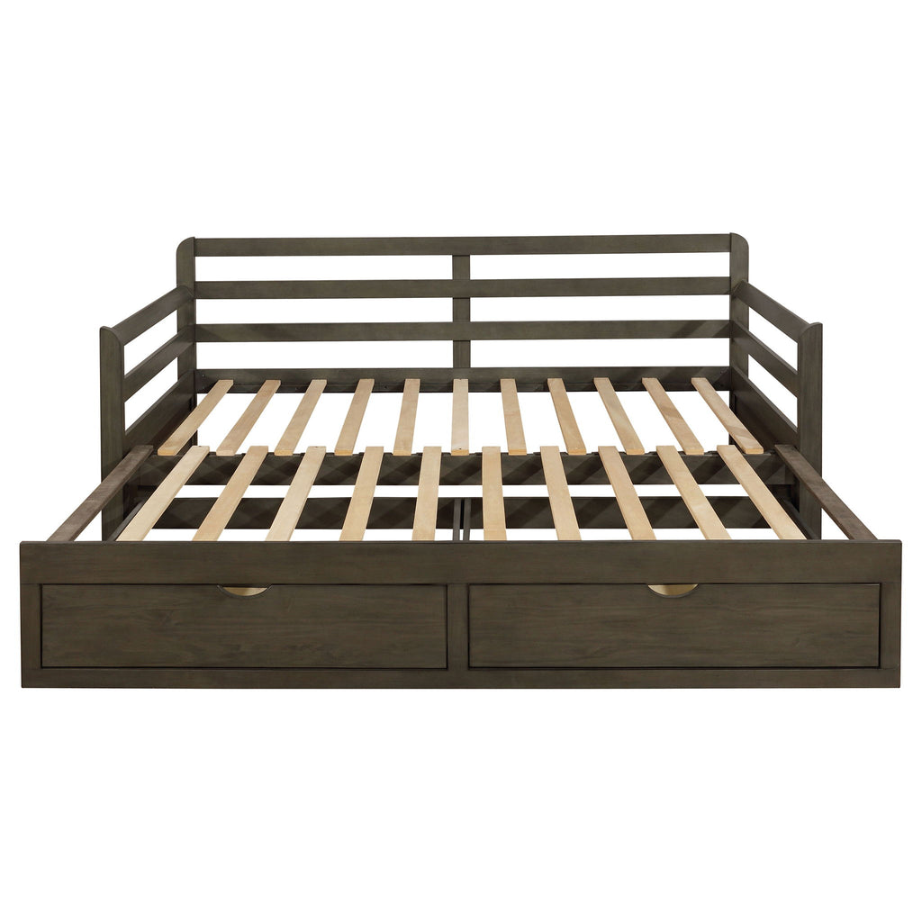 Twin Long 2 Drawer Daybed With Extendable Trundle, Storage Drawers, Fits Standard Mattress - Gray