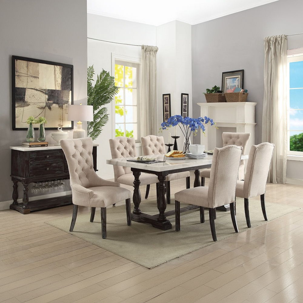 Gerardo - Side Chair (Set of 2) - Beige Linen & Weathered Espresso