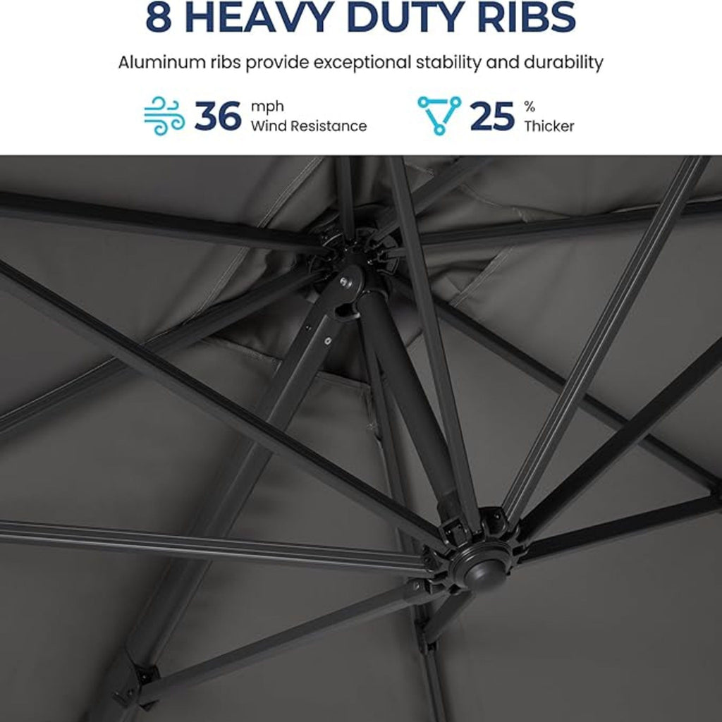 Round Cantilever Patio Umbrella With 360 Rotation & Infinite Tilt Adjustment