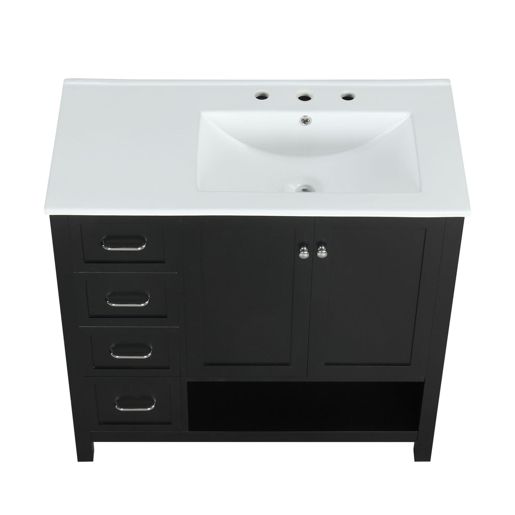 Bathroom Vanity With Sink Top, Bathroom Vanity Cabinet With 2 Doors And 2 Drawers, Open Shelf