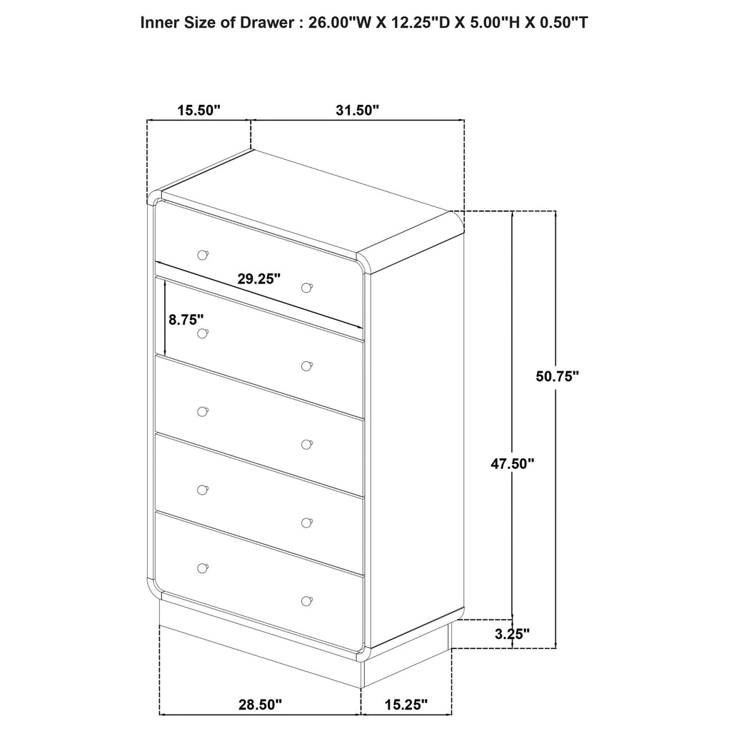 Burton - 5 Drawer Chest Of Drawers - Black