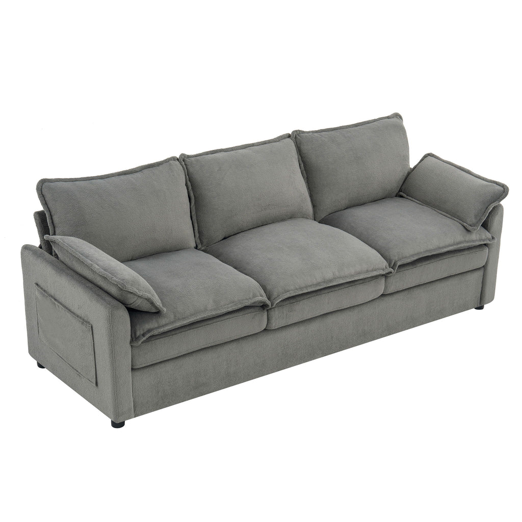 Modern 3 Seater Sofa With Side Storage Pockets For Living Room