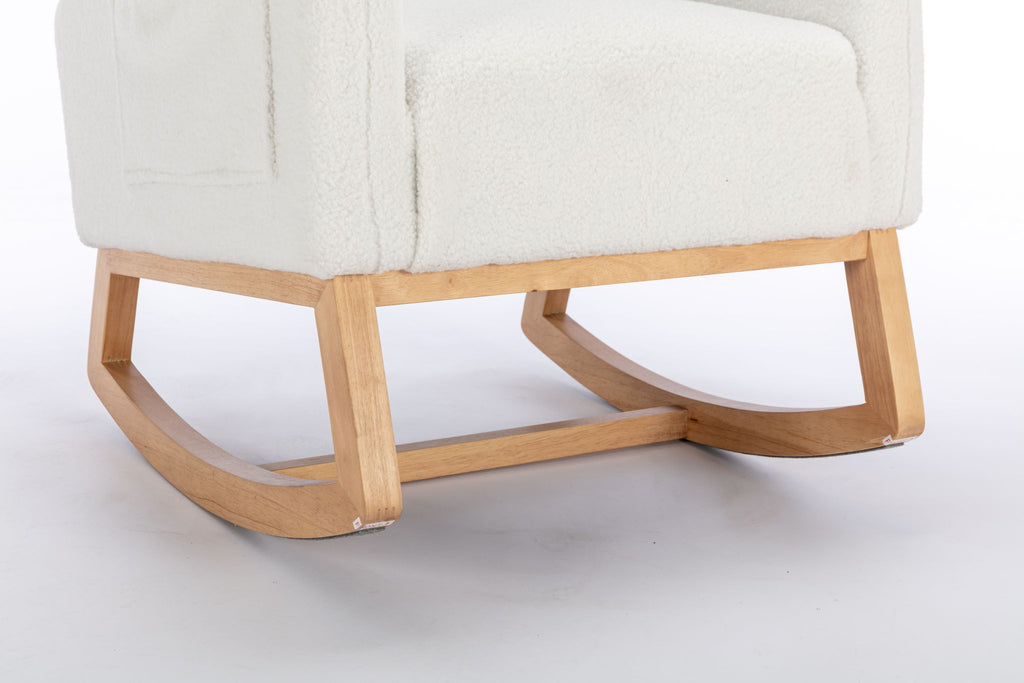 Teddy Fabric Rocking Chair With Packet Wood Legs - Ivory
