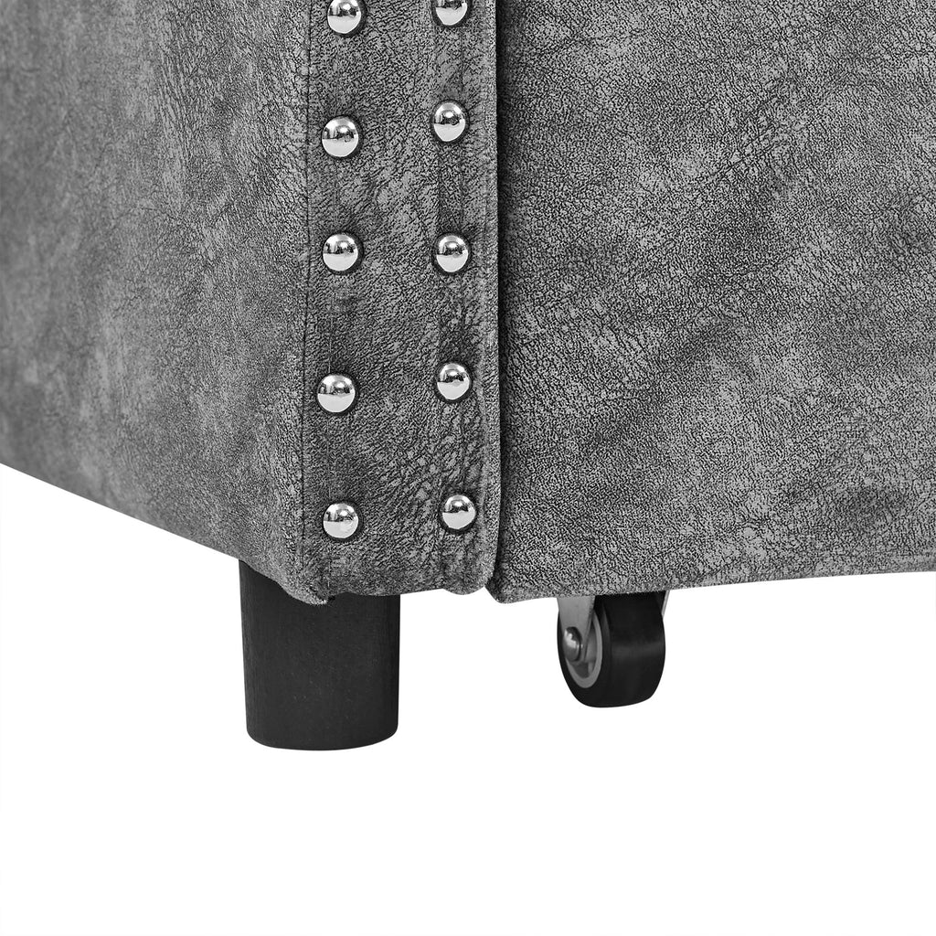 Upholstered Tufted Daybed With 2 Drawers, Waved Arms