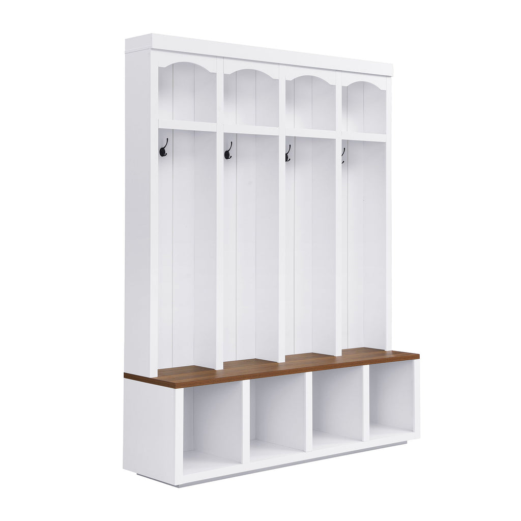 Entryway Hall Tree With Bench, 4 Hooks & Open Storage Space