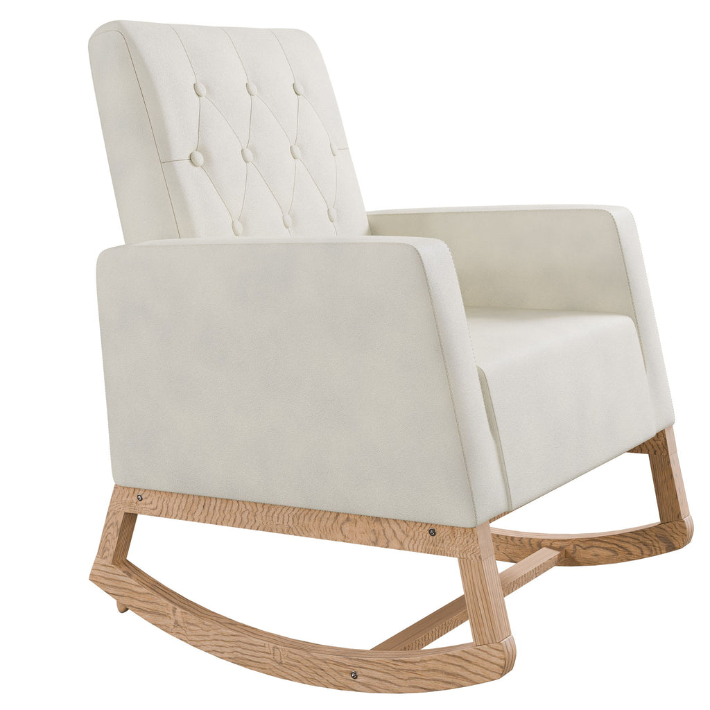 Rocker Chair With Tufted Back - Beige / Ivory