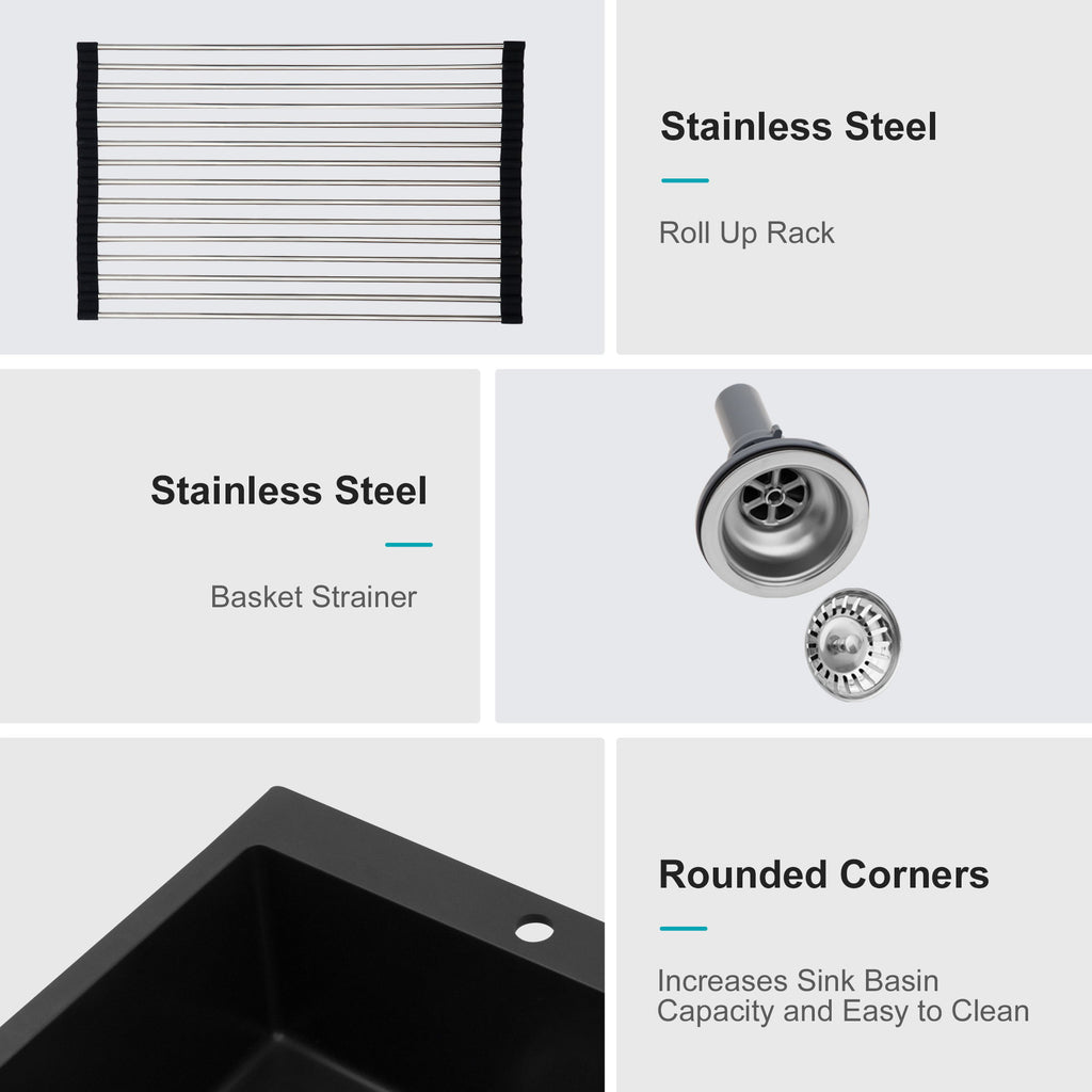 Quartz Kitchen Sink, Granite Composite, Drop In Sink With Durable Design