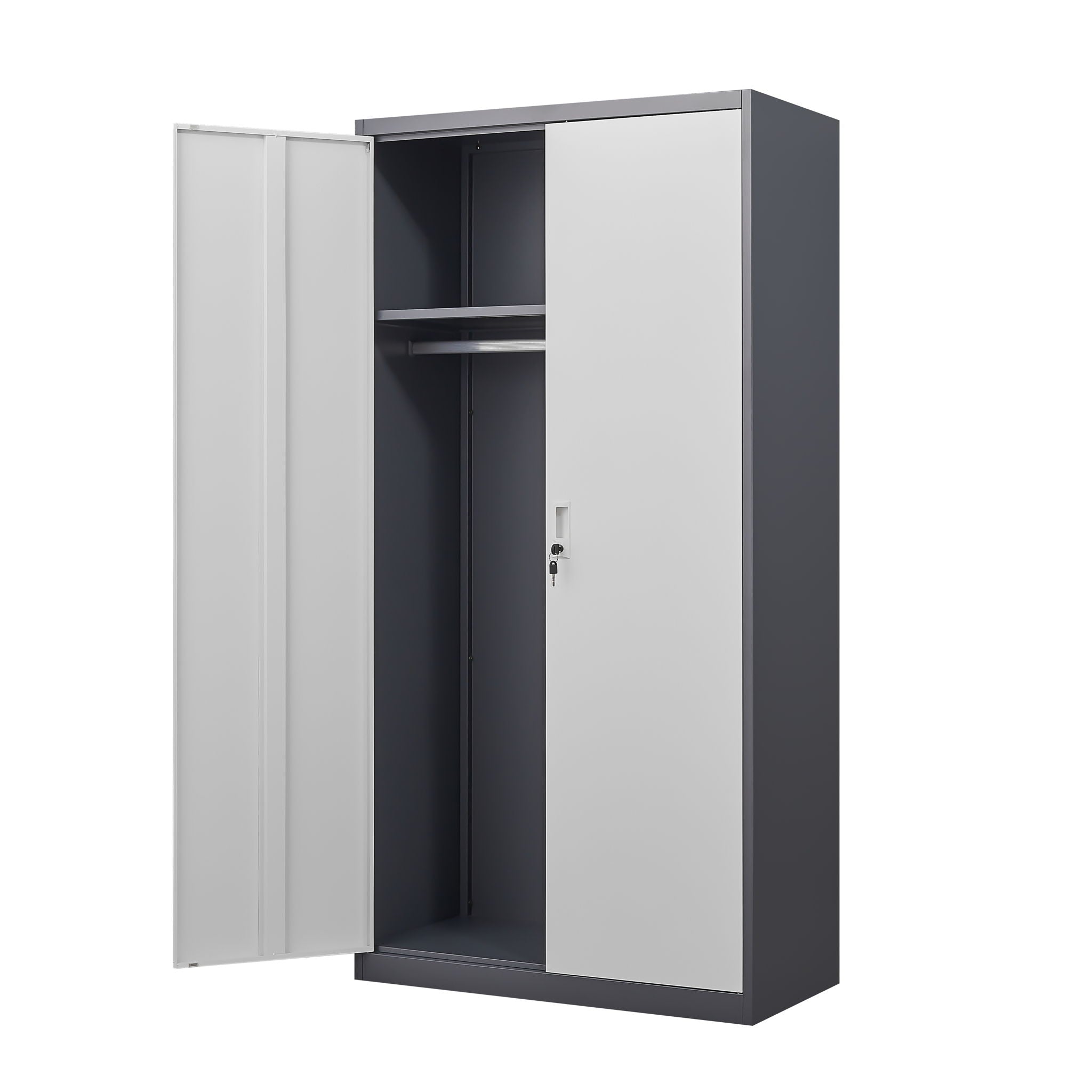 Large Capacity Wardrobe With Hanging Rod And Compartments