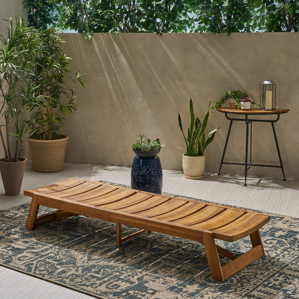 Outdoor Chaise Lounge With Adjustable Seating And Slat Panel - Yellow Brown