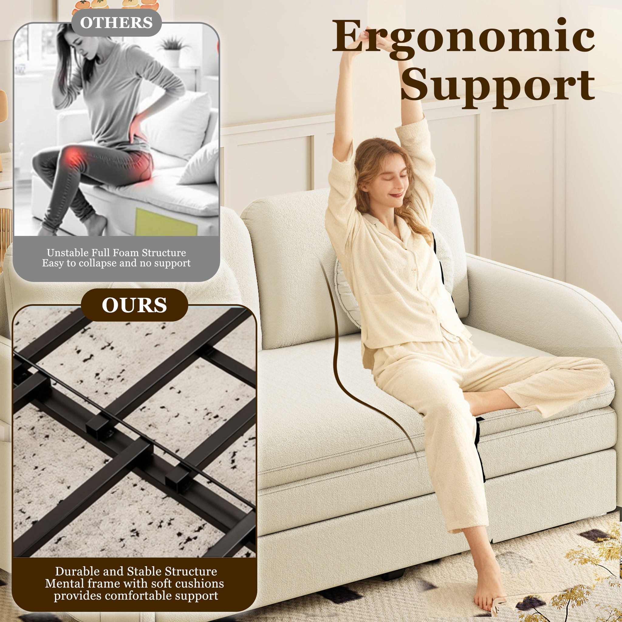 Upholstered Pull Out Couch With Side Pocket & USB Port