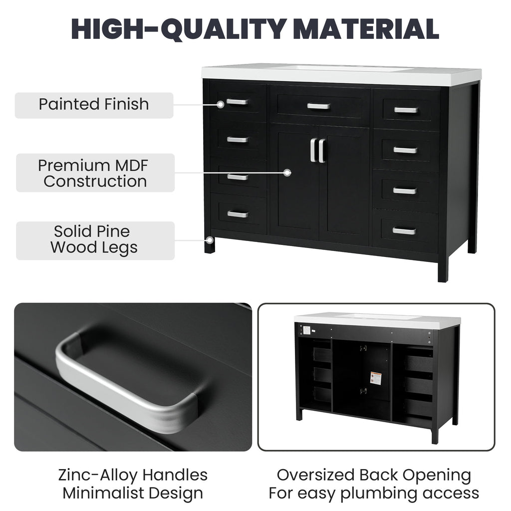 Bathroom Vanity Cabinet Only With 2 Soft Close Doors And 8 Drawers