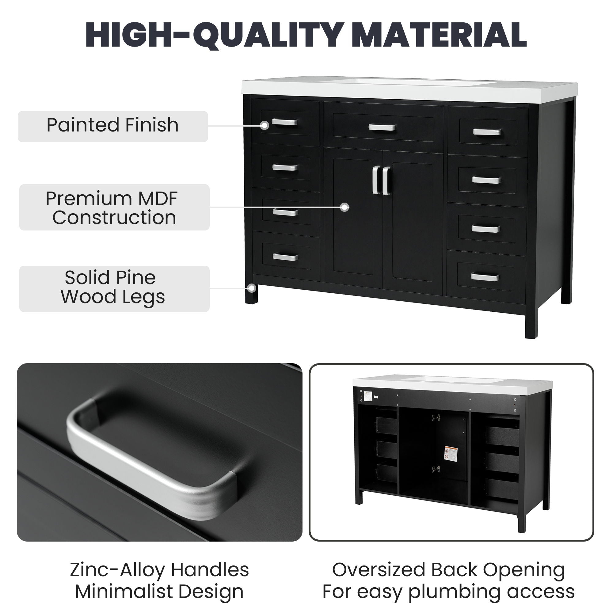 Bathroom Vanity Cabinet Only With 2 Soft Close Doors And 8 Drawers