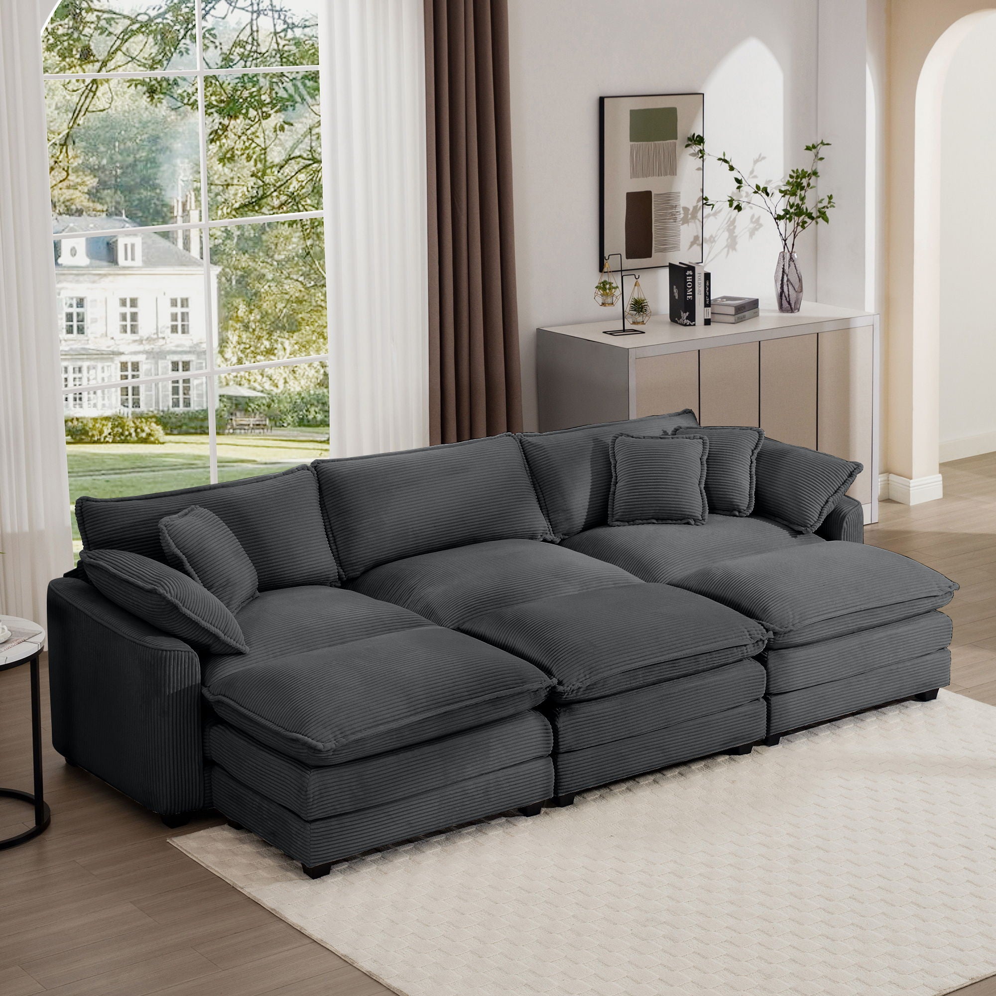 Modular Oversized Cushion Sofa With Ottoman, Low Back, Deep Seating Sofa Set