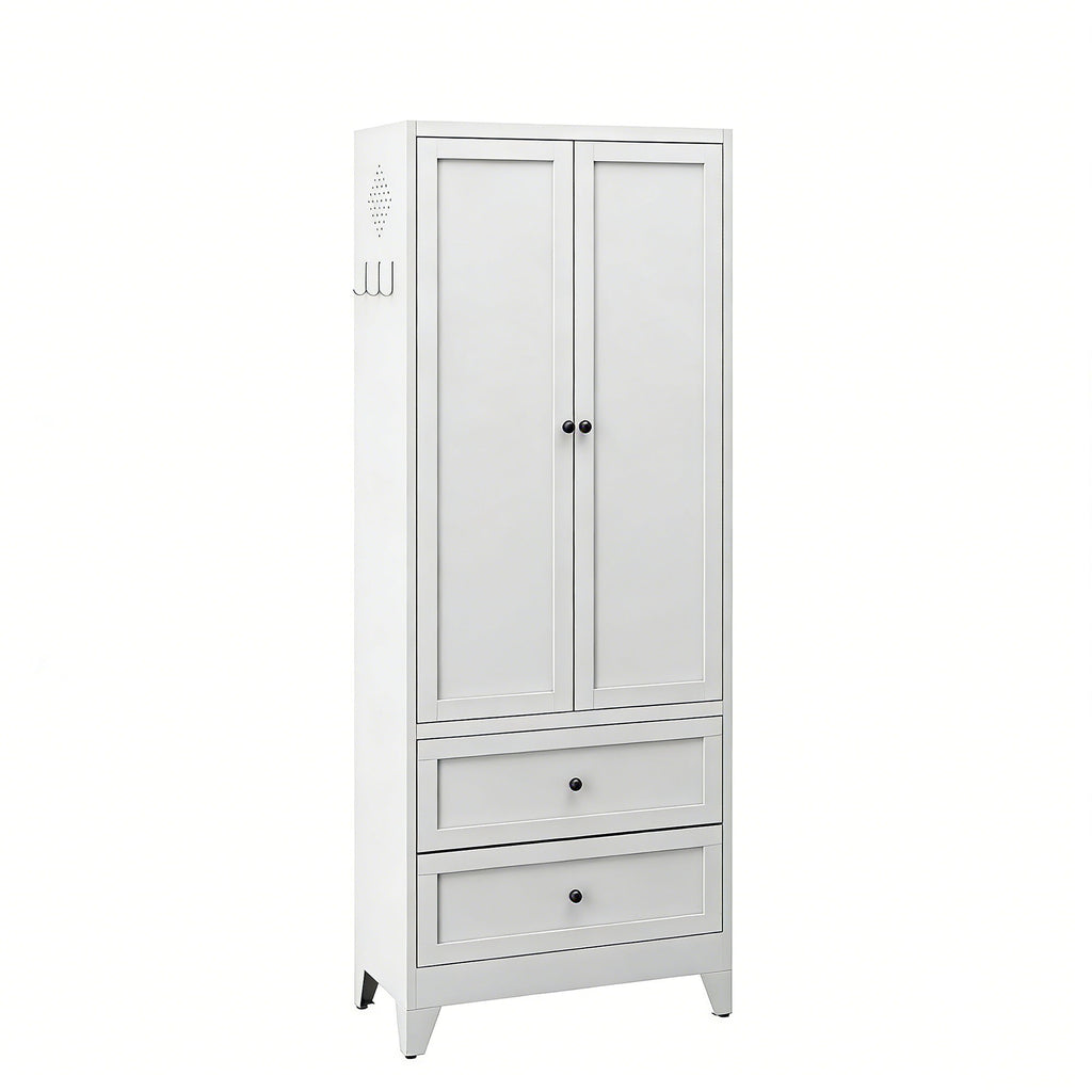 Pantry Cabinet With 2 Drawers, Adjustable Shelves, Freestanding Kitchen Storage Organizer - White