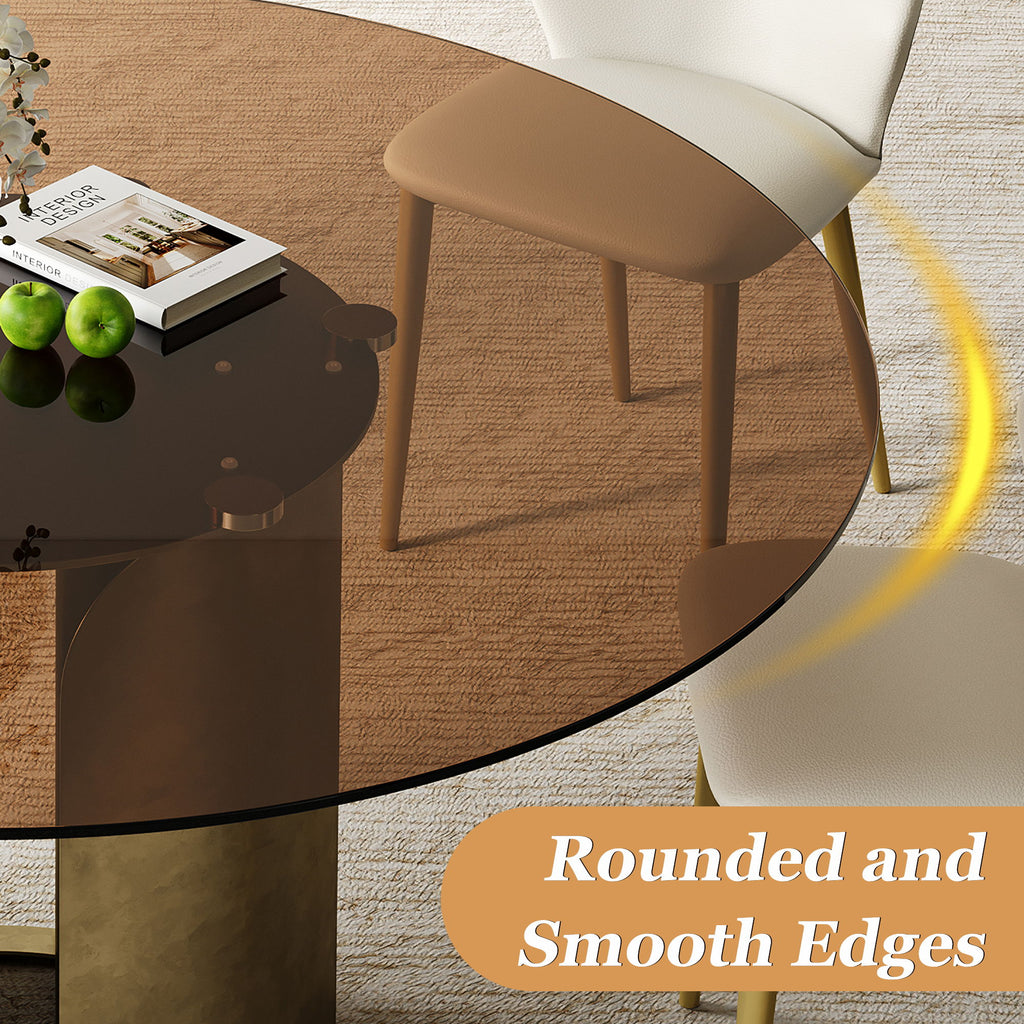 Modern Round Dining Table Set With Glass Top And Steel Legs