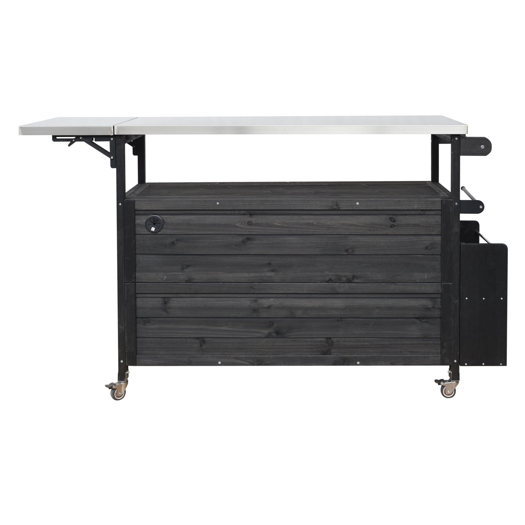 Foldable Outdoor Kitchen Island With Lockable Wheels, Storage Cabinet And Towel Rack For Patio