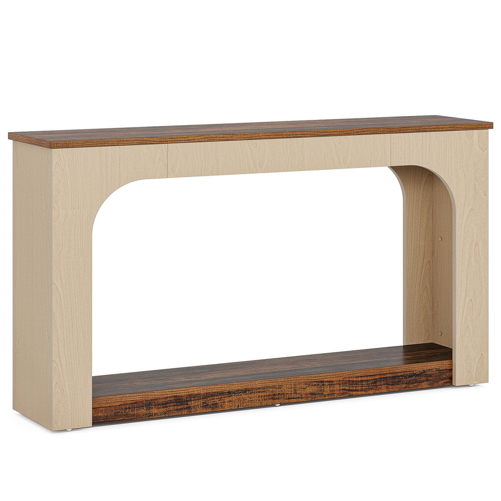 2 Tier Narrow Console Table With LED Lights For Entryway - Brown