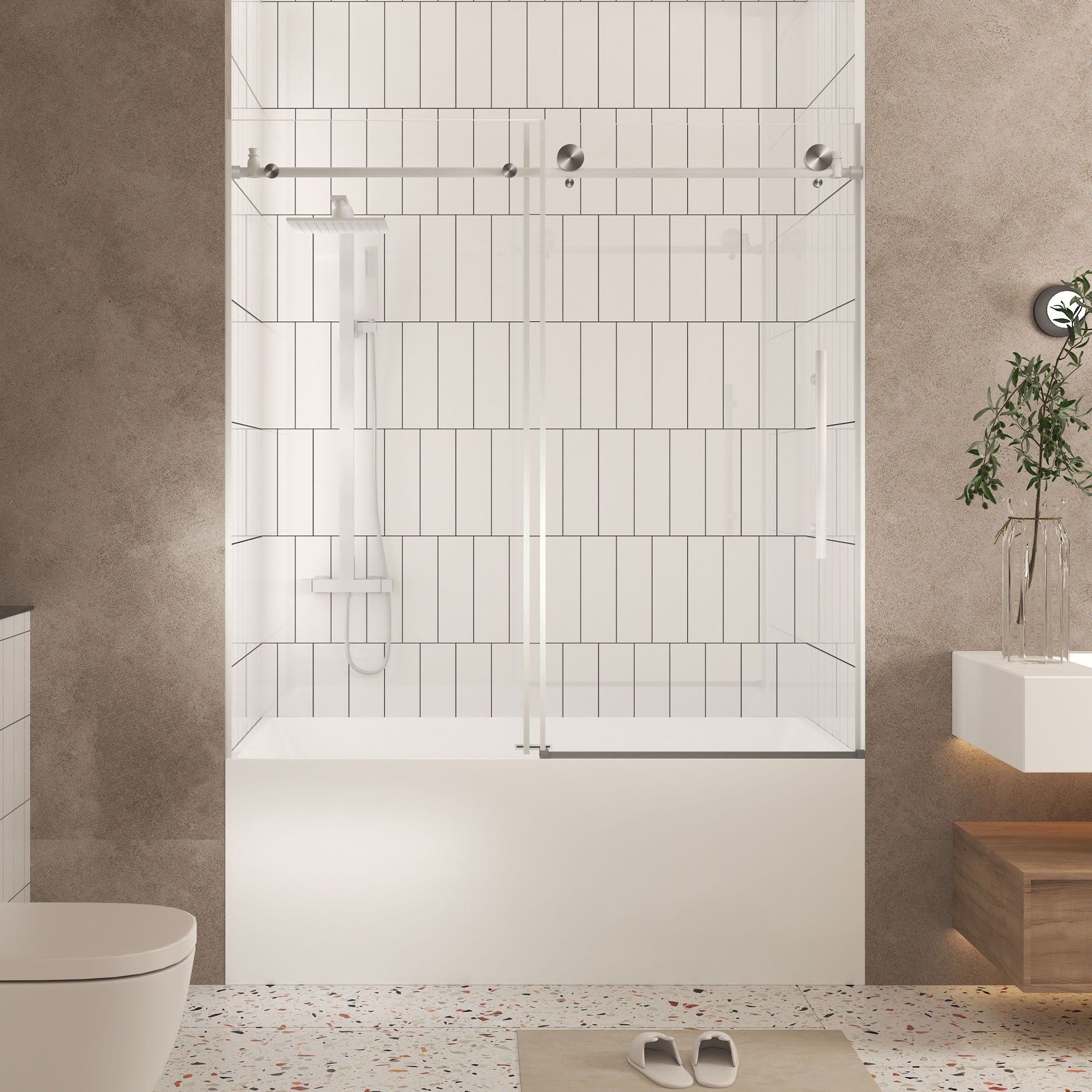 Frameless Shower Door, Smooth Sliding Tracks
