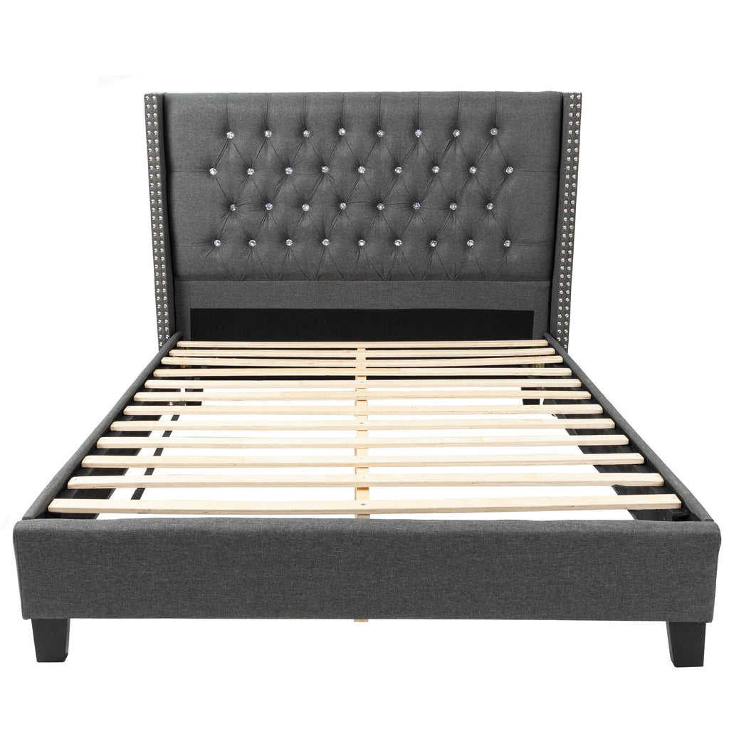 Contemporary Style Bed With Diamond Tufted Headboard