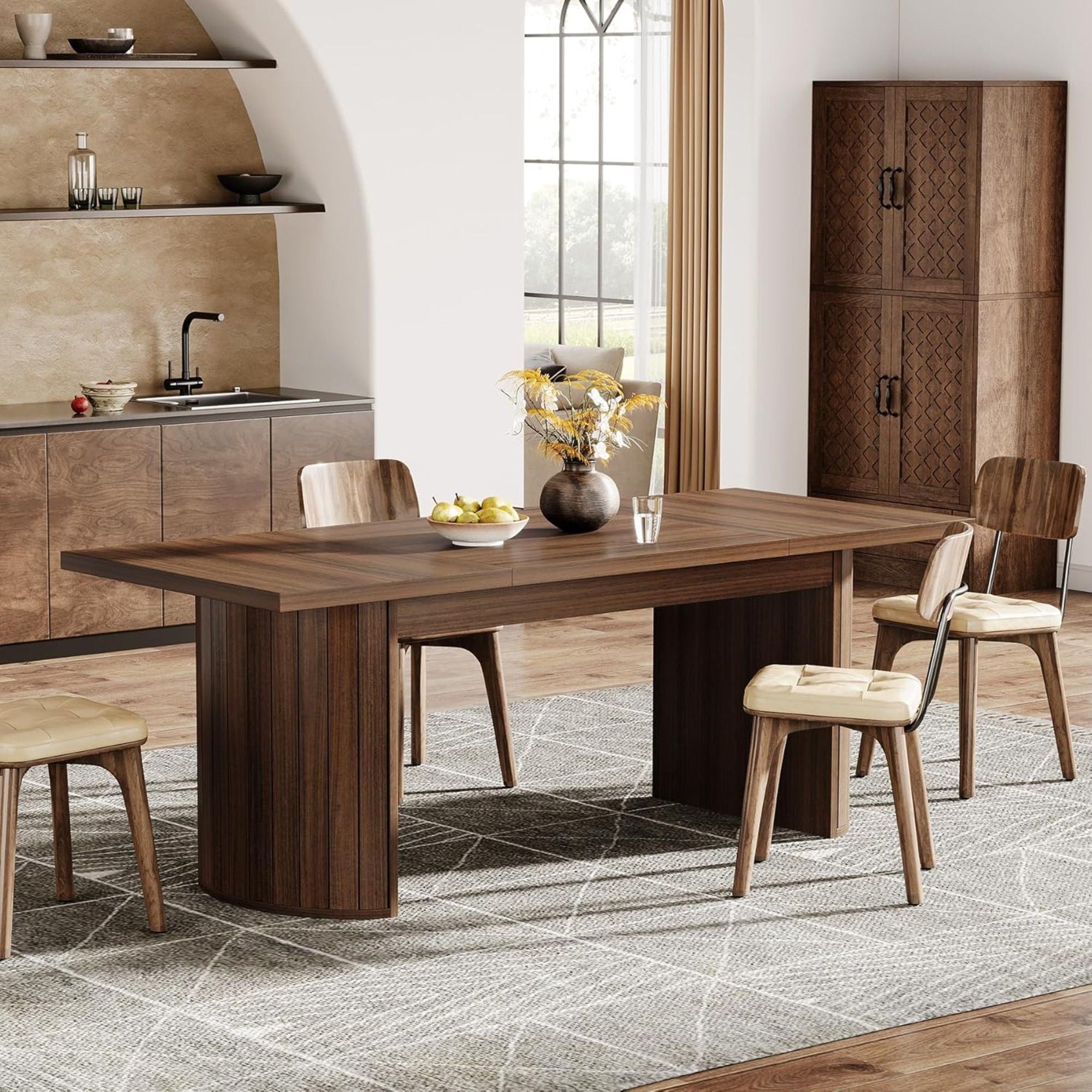 Extra Long Dining Table With Dual Base - Walnut