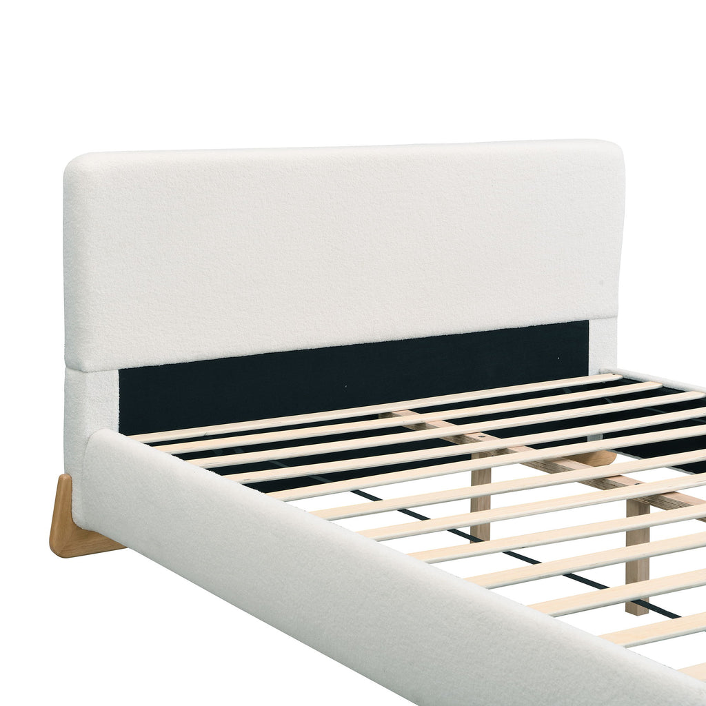 Elegant Boucle Upholstered Bed With Solid Wood Feet