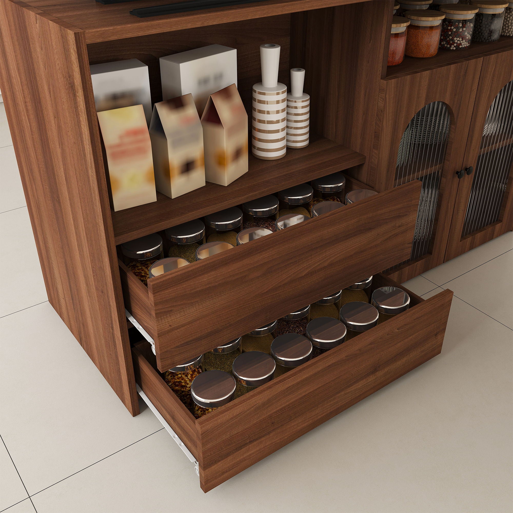 Kitchen Island With Extendable & Rotating Table