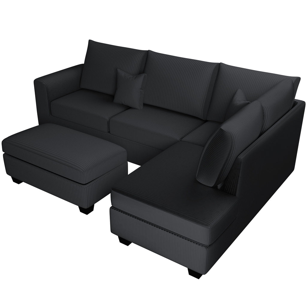 Modern Style Sectional Set With USB Port, Storage Ottoman