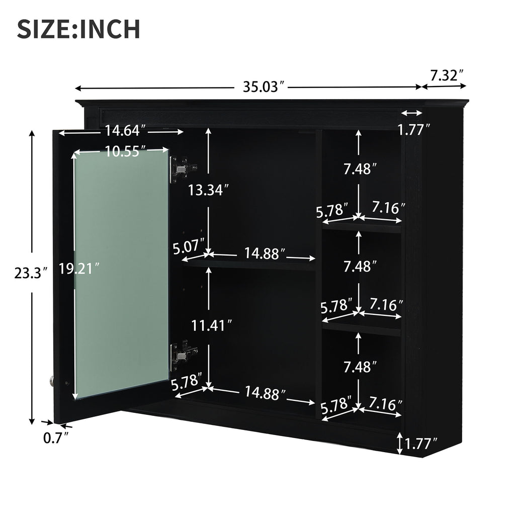 Bathroom Vanity With Mirror Cabinet, Single Sink With 2 Soft Closing Doors And 4 Drawers