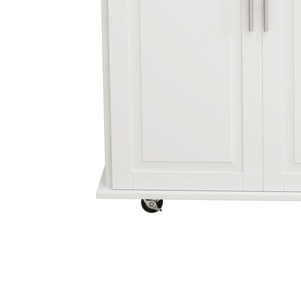 Kitchen Island Cart With 2 Door Cabinet, 3 Drawers, Spice Rack & Towel Rack - White