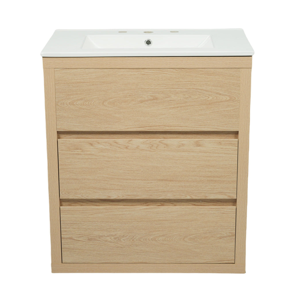 Freestanding Bathroom Vanity With Ceramic Sink, 2 Full Extension Drawers