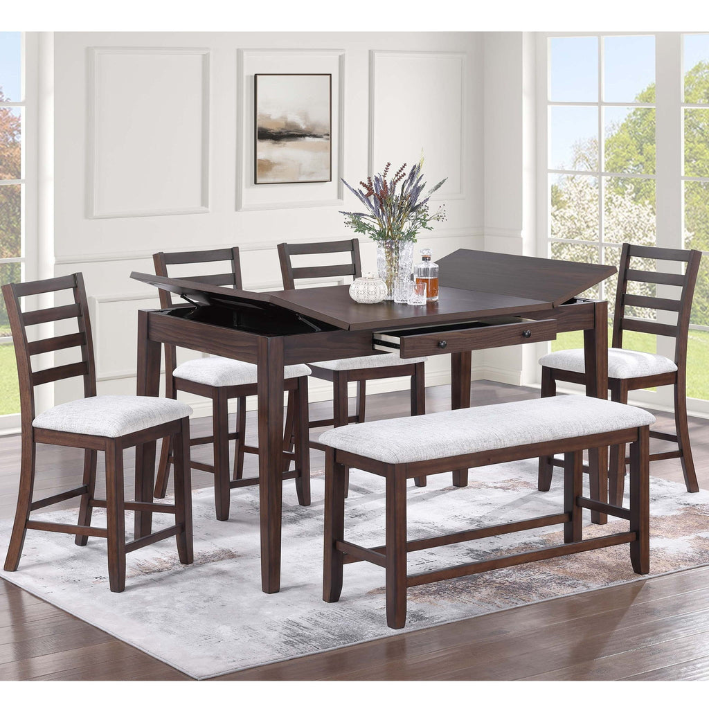 Cushion Padded Seat Counter Height Dining Bench - Walnut
