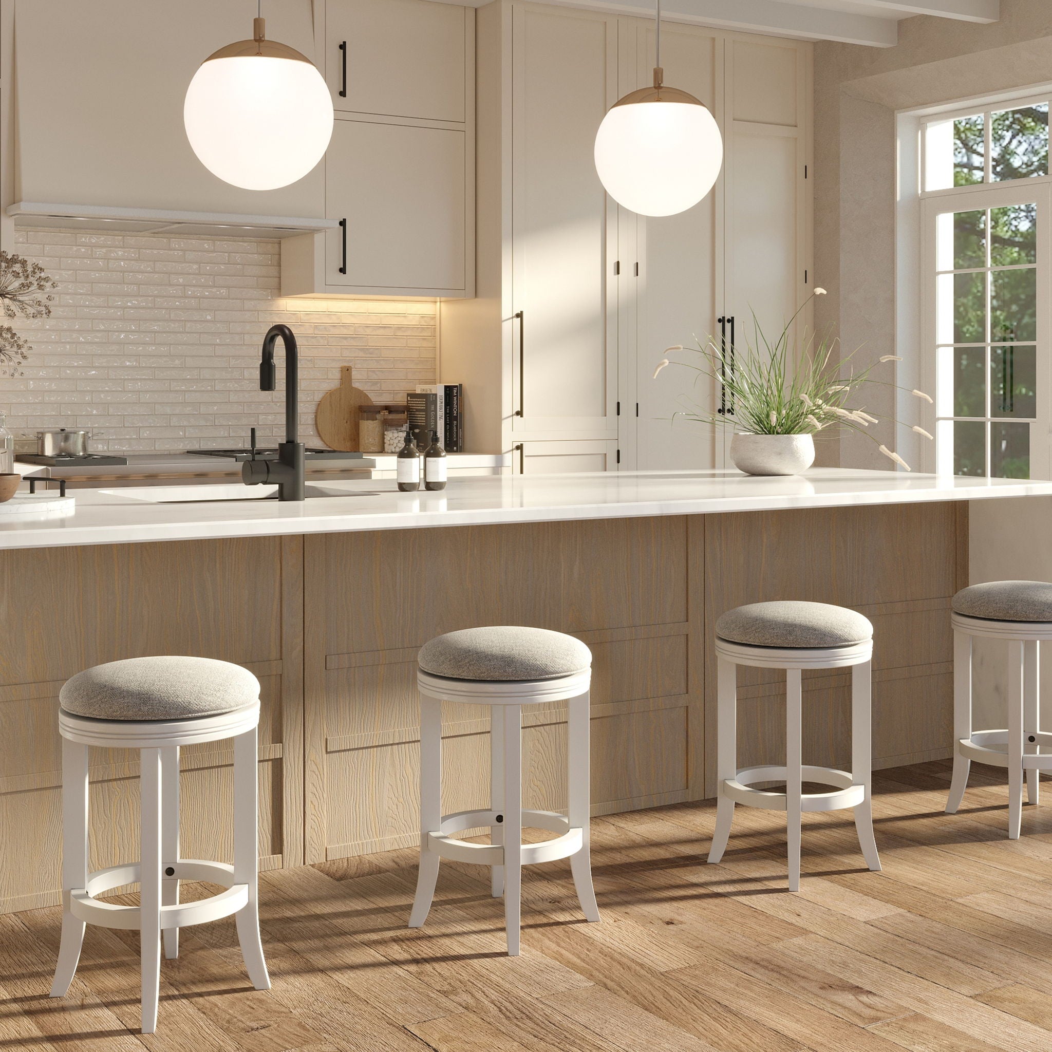 Backless Swivel Stool With Upholstered Seat