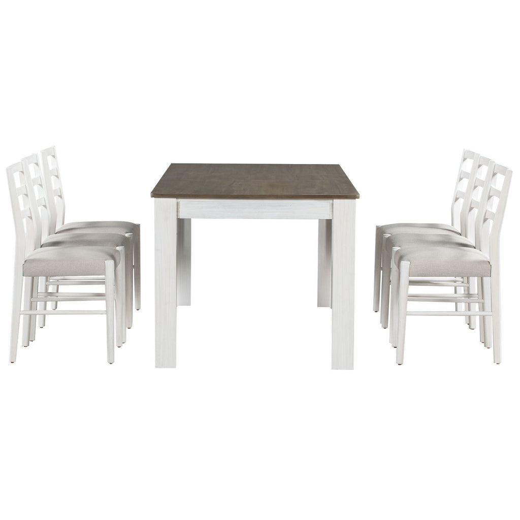 7 Piece Dining Set With Extendable Table, 2 Drawers & 6 Upholstered Chairs
