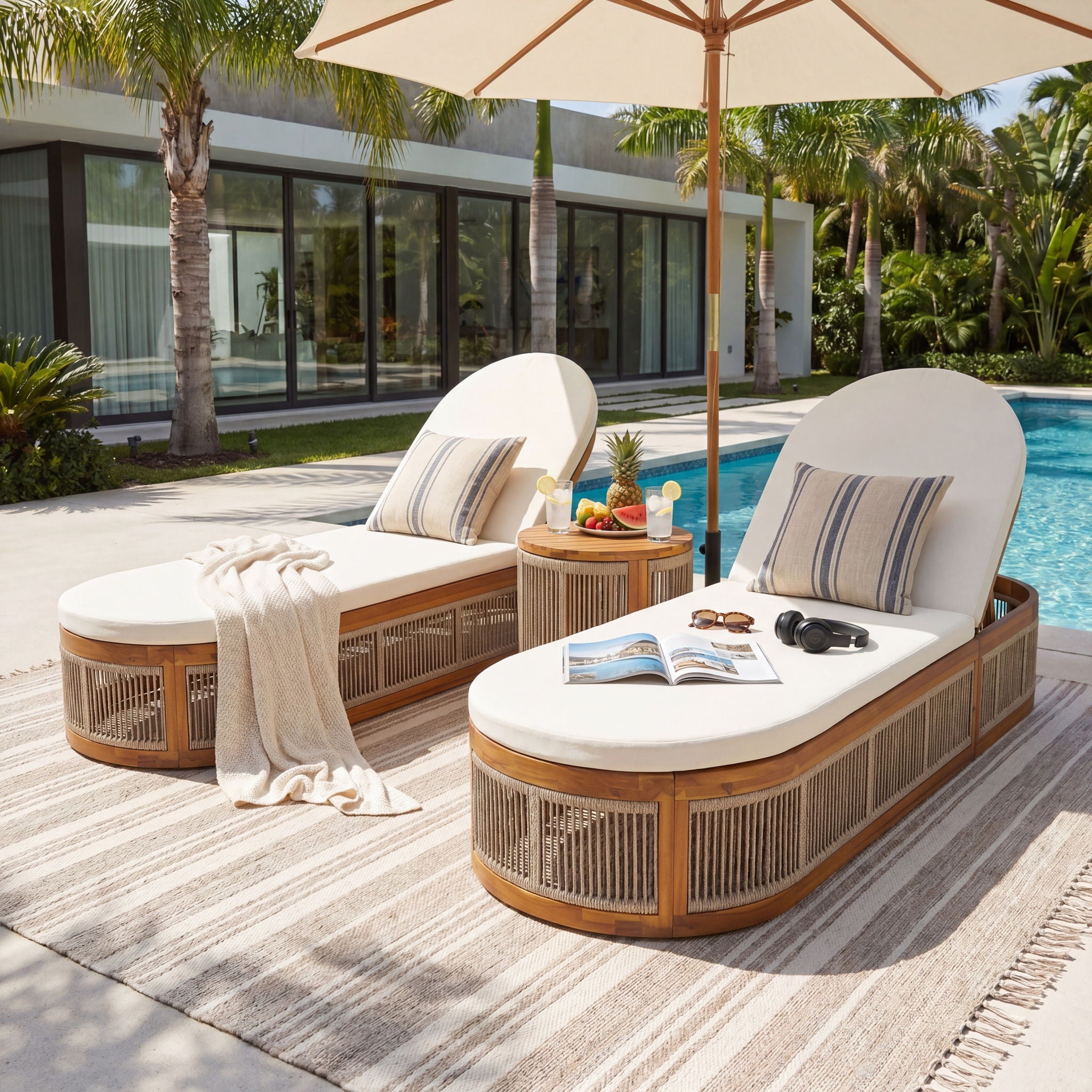 Chaise Lounge Set With 3 Position Adjustable