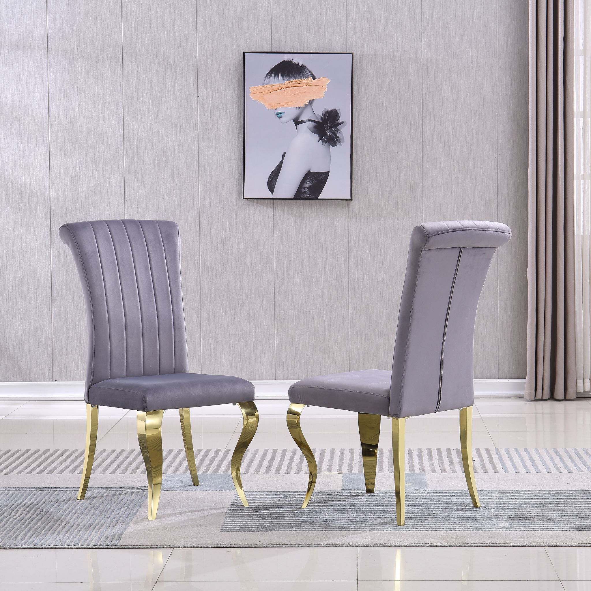 Upholstered Accent Armless Chairs With Stripe Backrest (Set of 2)