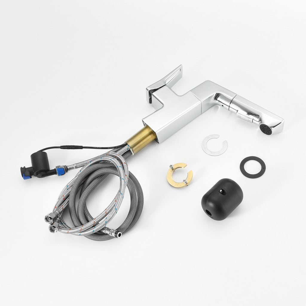 Modern Smart LED Bathroom Faucet With Temperature Digital Display And Pull Down Sprayer