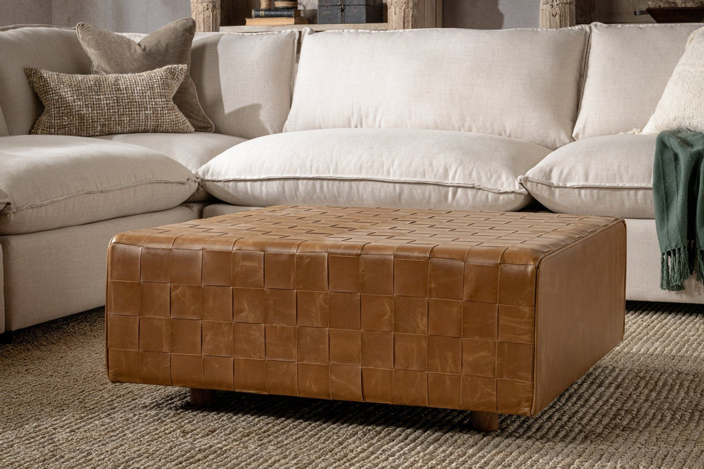 Bridgitte - Leather Square Ottoman - Autum Maple