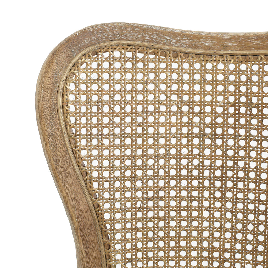 Classic Retro Dining Chair (Set of 2) With Rattan Backrest - Dark Brown / Beige