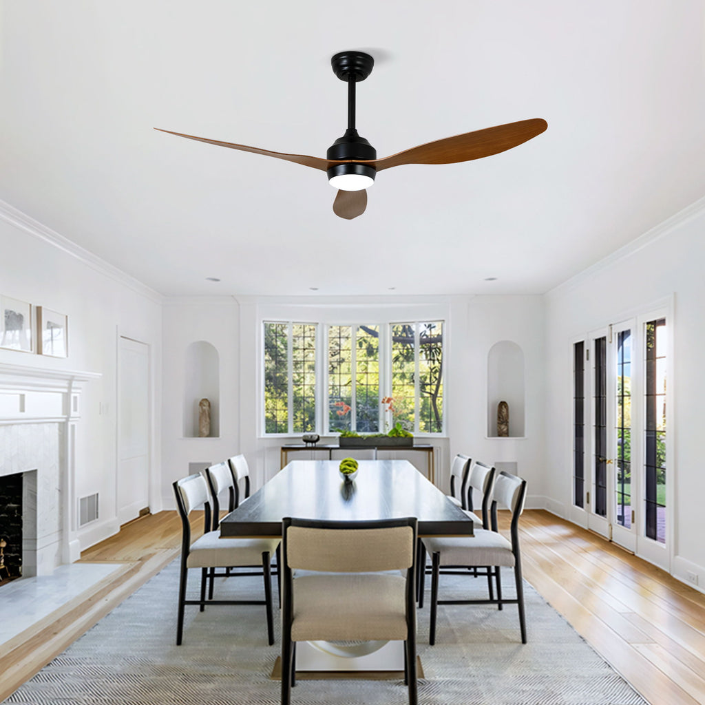 Ceiling Fan With Lights Quiet DC Motor 3 Blade Ceiling Fans 6 Speed Levels, Reversible Ceiling Fan - Matte Black / Wood