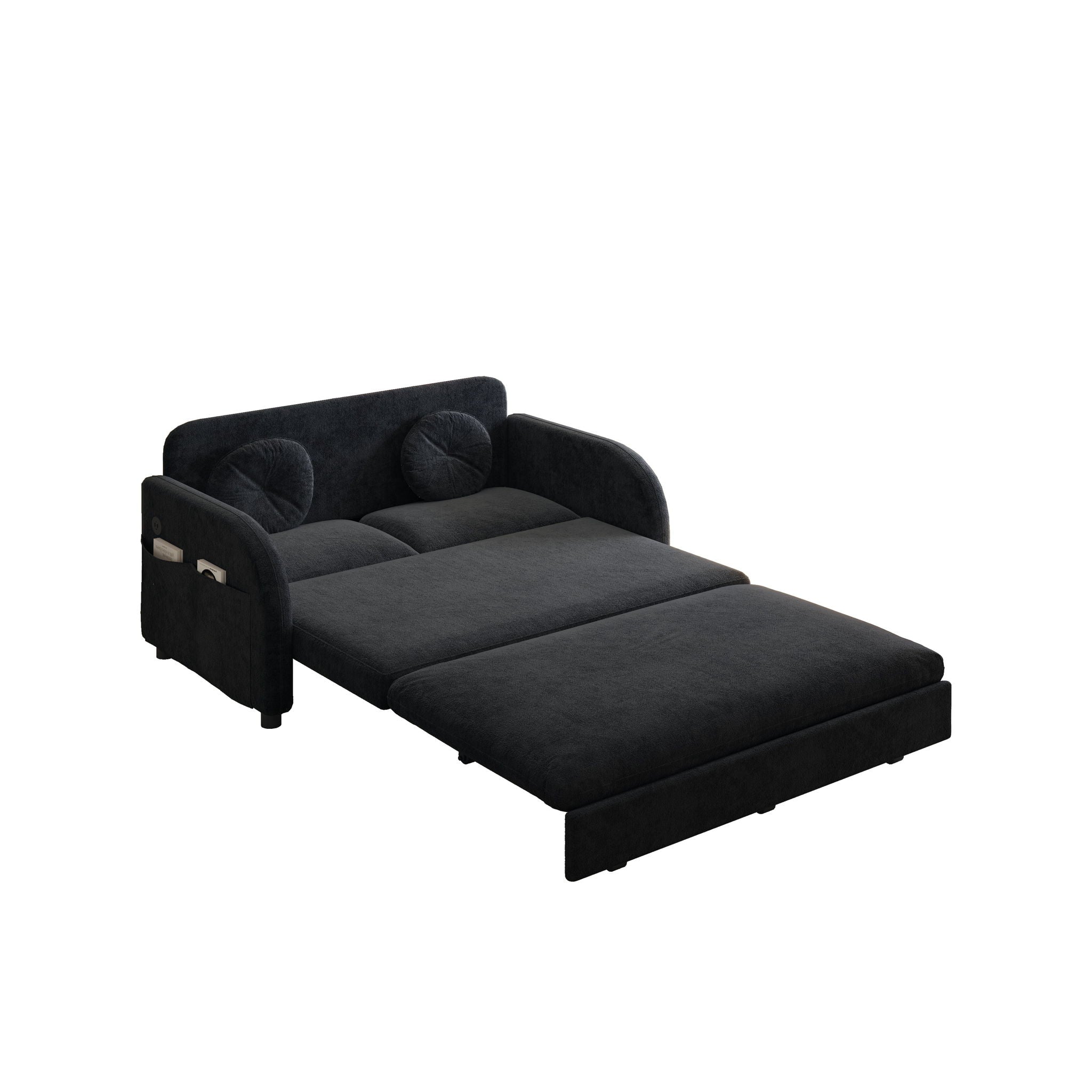 Upholstered Pull Out Couch With Side Pocket & USB Port